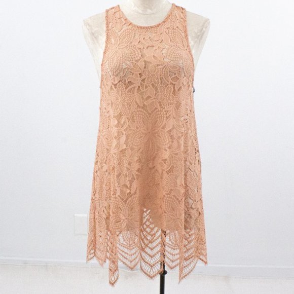 For Love & Lemons S Lace Mini Dress Short Pink Beach CoverUp Lingerie Chemise - Picture 4 of 10